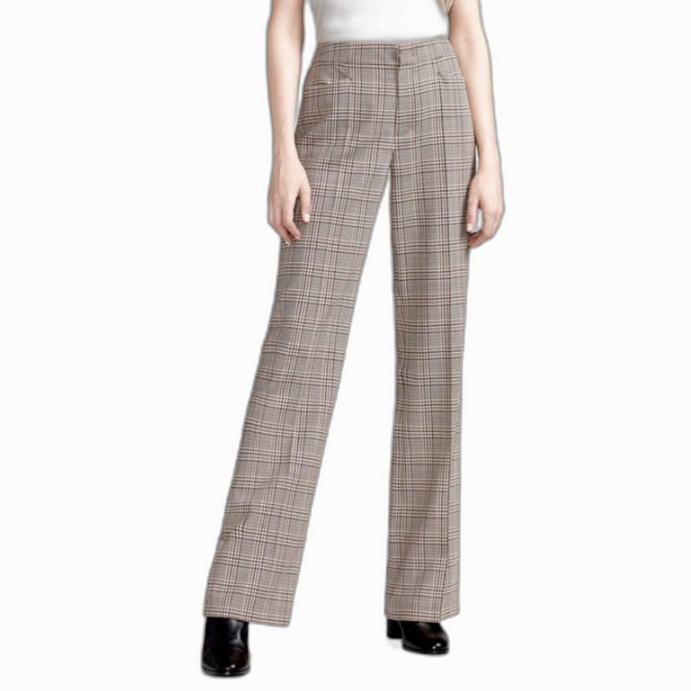 Paul Stuart Women's Black Tan Brown Glen Plaid Wide Leg Wool Dress Pants Size 12